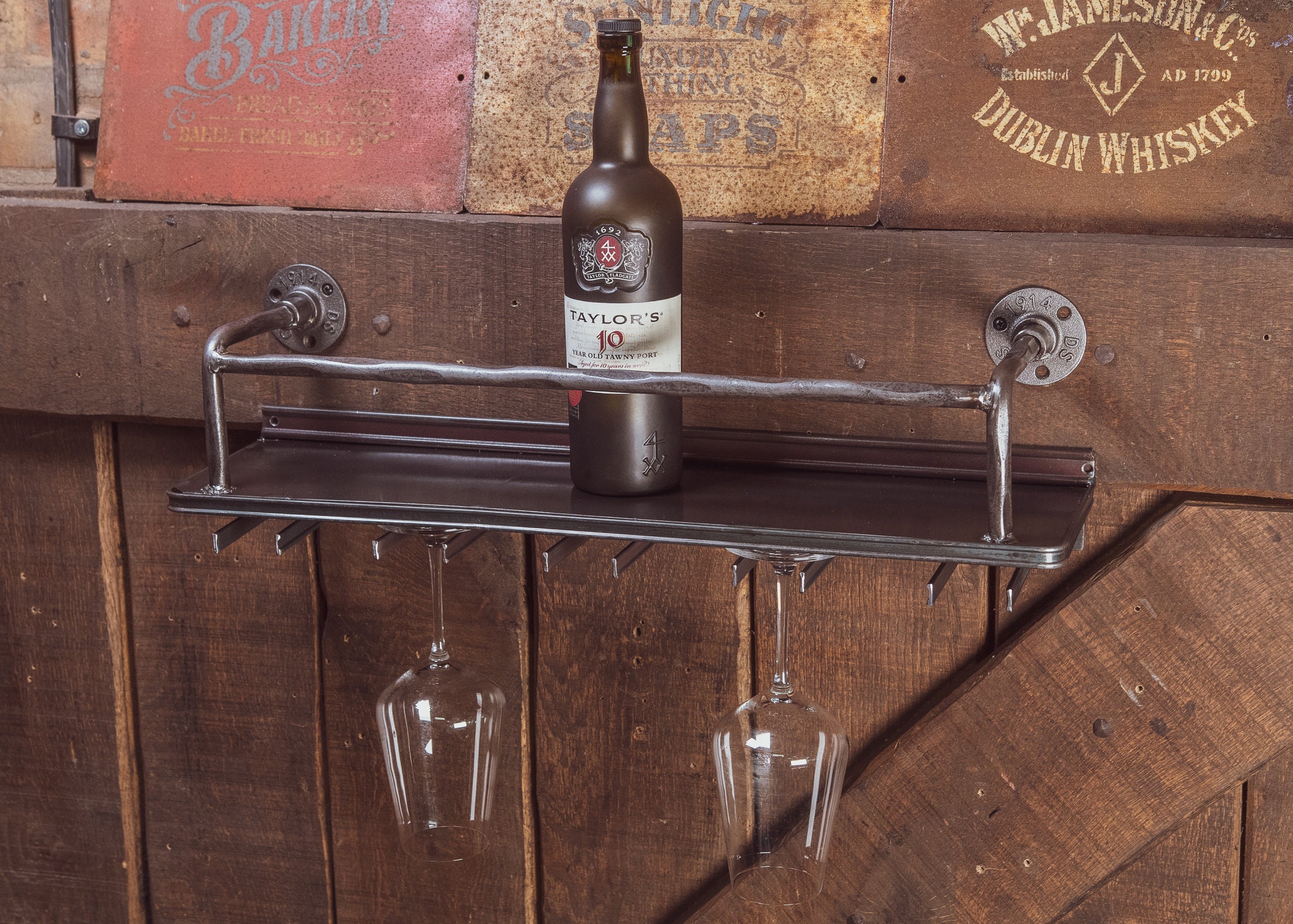 Industrial Wine Rack Wall Mounted Bar Drinks Cabinet Industrial