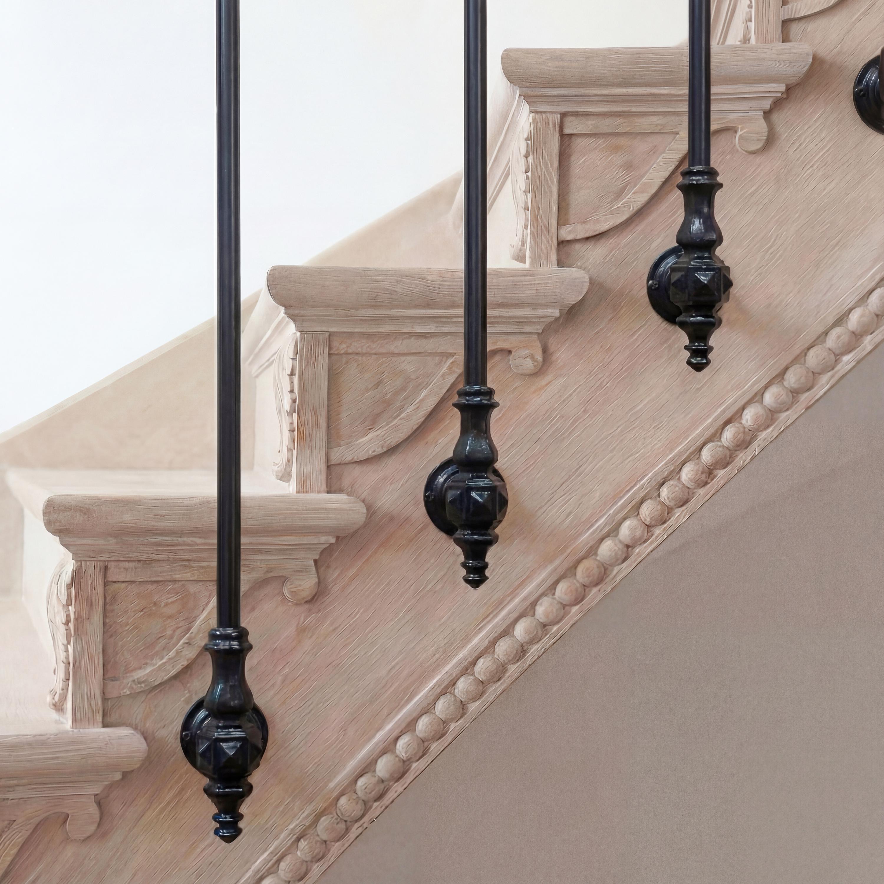 Victorian Style Iron Stair Spindles | Satin Black Side Mount Balusters ...