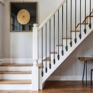 Wrought Iron stair spindle railing handrail Balusters picket black balcony balusters metal modern industrial stair decor staircase