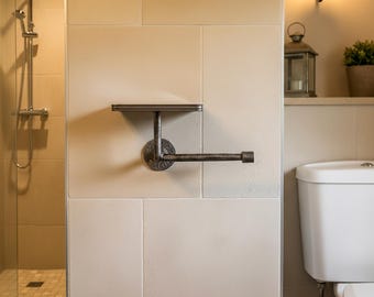 Toilet roll holder & shelf toilet paper holder toilet paper storage steel pipe industrial  cast iron bathroom decor steampunk vintage barn