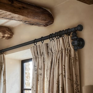 Black metal curtain rail wrought iron wall mounted vintage curtain rod steel pole ironmongery Bespoke metalwork