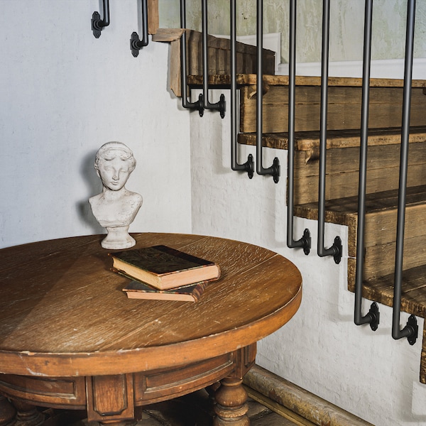 Barandilla de hierro forjado para escalera, balaustres, balaustres negros para balcón, decoración industrial de escaleras de metal, 100 cm de longitud.