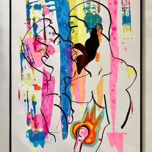 Kiss Match, exclusive LGBTQ+ artwork, Perfect Match! Series,Gay Art, Original Painting, Acrylic on Paper, LGBTQ+ Art, Queer Expression