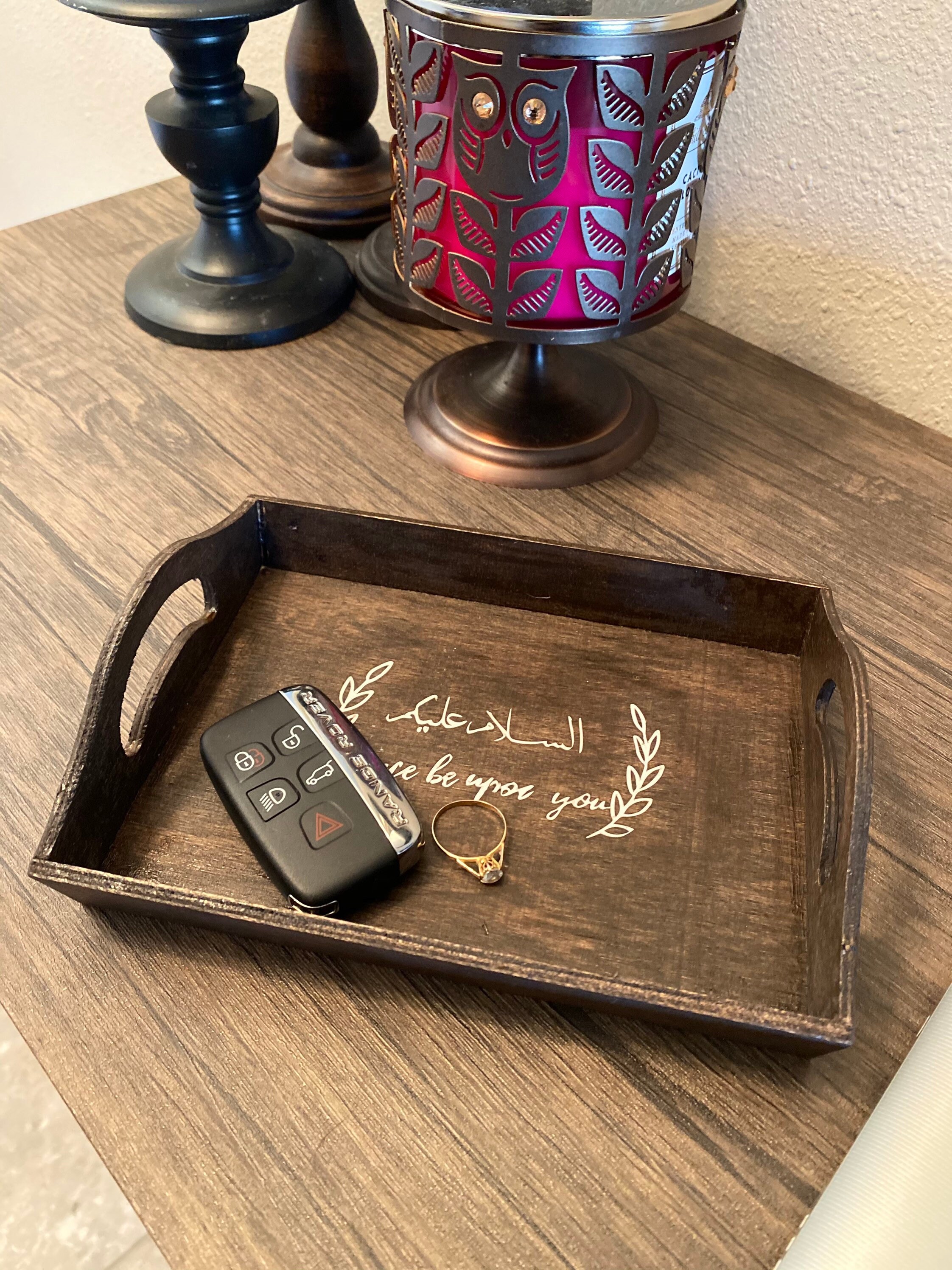 Wooden Key tray with Arabic greetings Etsy