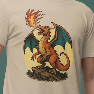 Pocket Monsters Dragon Shirt – Retro Fire Dragon Graphic Tee for Creature Battle Fans & Collectors