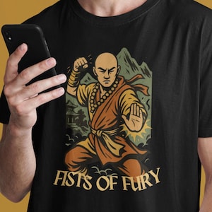 Monk DnD T-Shirt “Fists of Fury” | Retro Fantasy Graphic Tee for Tabletop RPG & Dice Rollers