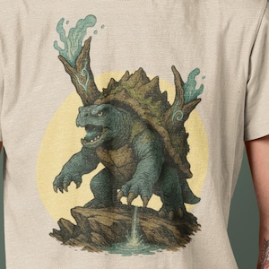 Fantasy Battle Turtle T-Shirt – Armoured Guardian Pocket Monsters Graphic Tee for Mythical Creature Lovers