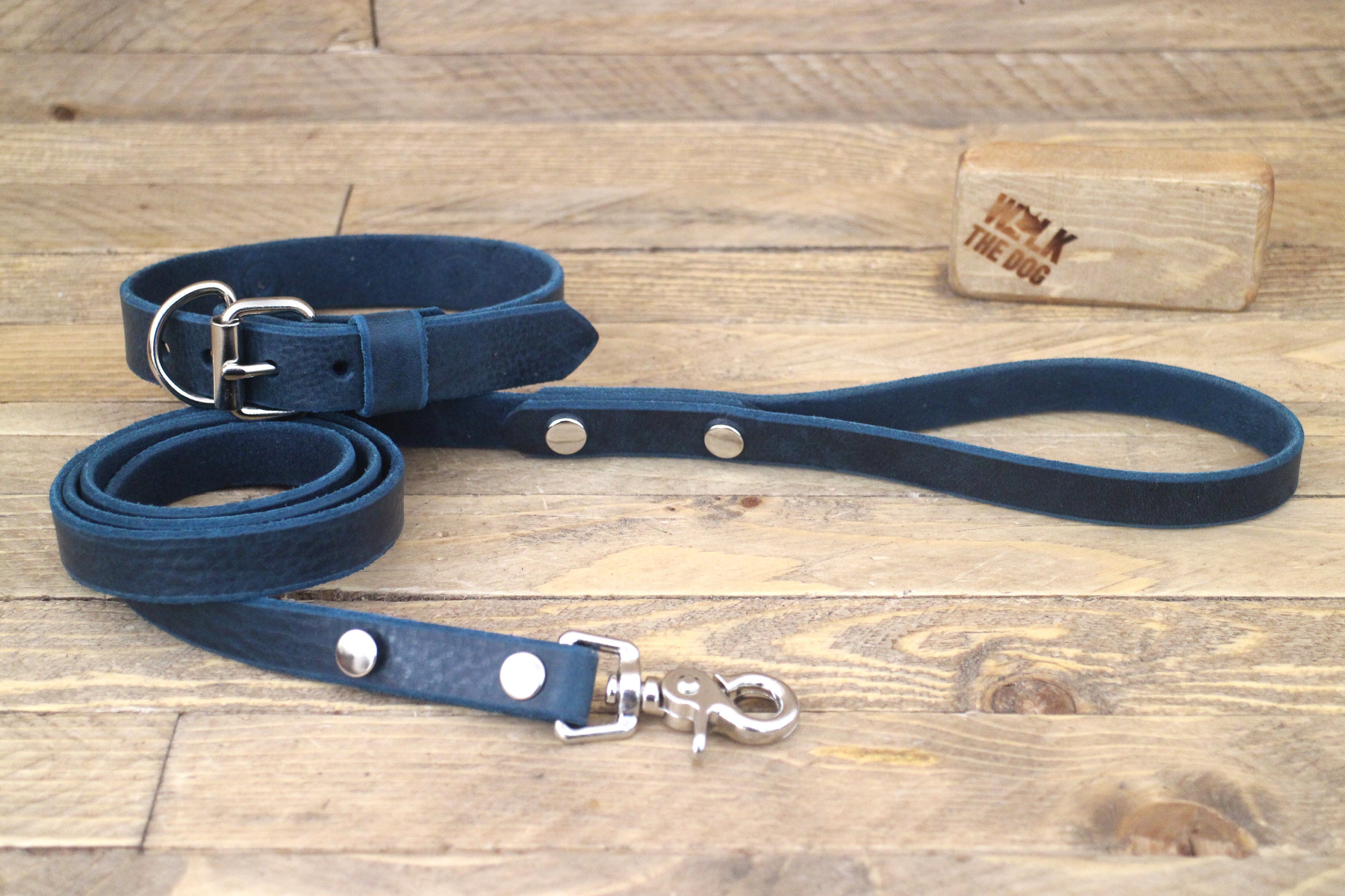 light blue leather dog collar
