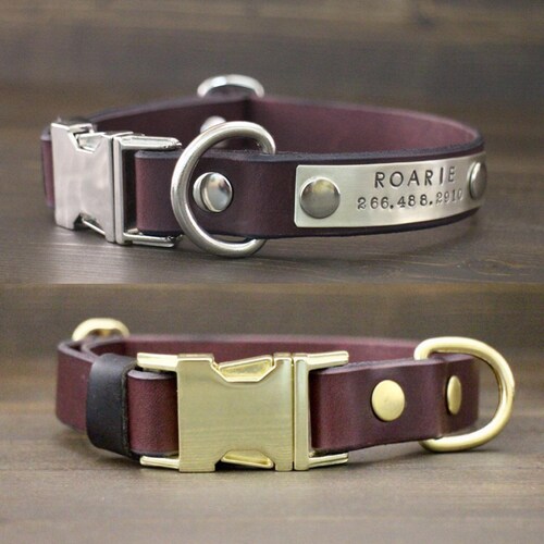 Rolled Leather Quick Release Dog Collar Solid Brass Hardware Etsy