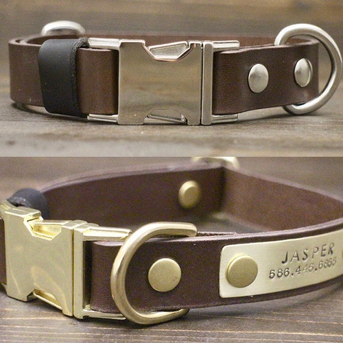 Rolled Leather Quick Release Dog Collar Solid Brass Hardware Etsy