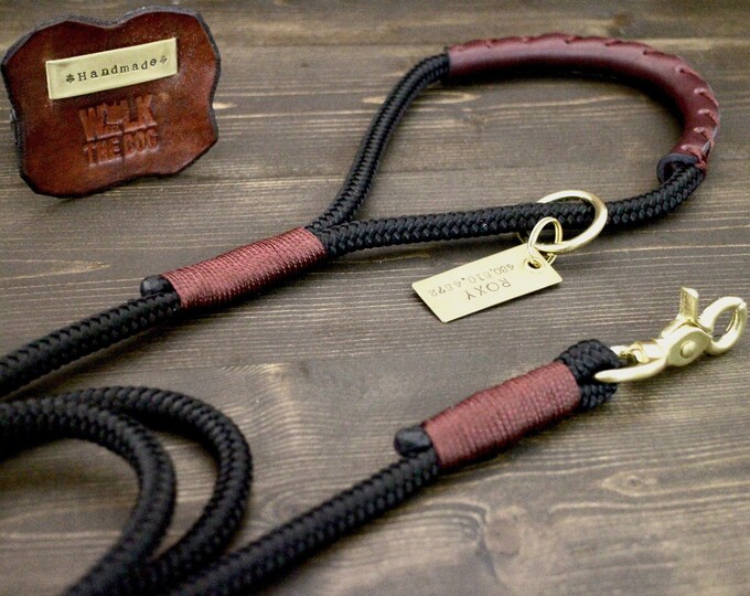 Dog leash, Dog lead, Black leash, Rope and leather leash, Leather leash, 11ft leash, Leash for dog collar