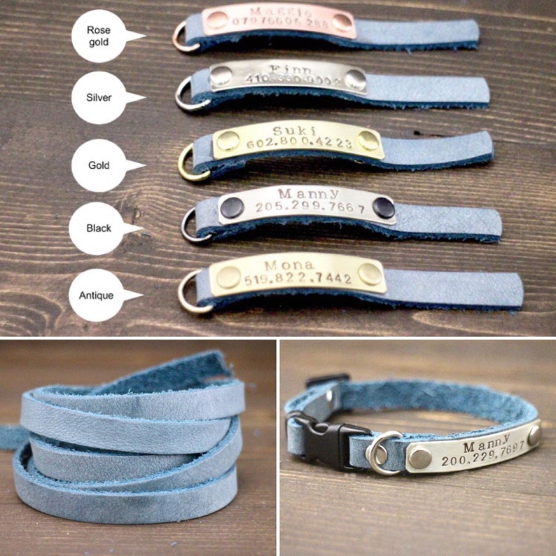 Personalised collar Cat id tag Cat collar Leather cat collar Leather cat collar Breakaway cat collar Cat accessories