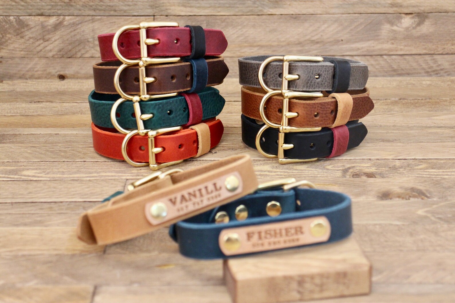 Dog collar Leather dog collar FREE ID TAG Handmade leather Etsy