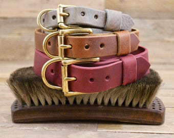 Adjustable collar, FREE ID TAG, Handmade leather collar, Dog collar, Collar, Gold hardware, Solid brass buckle, Classic collar, Grey