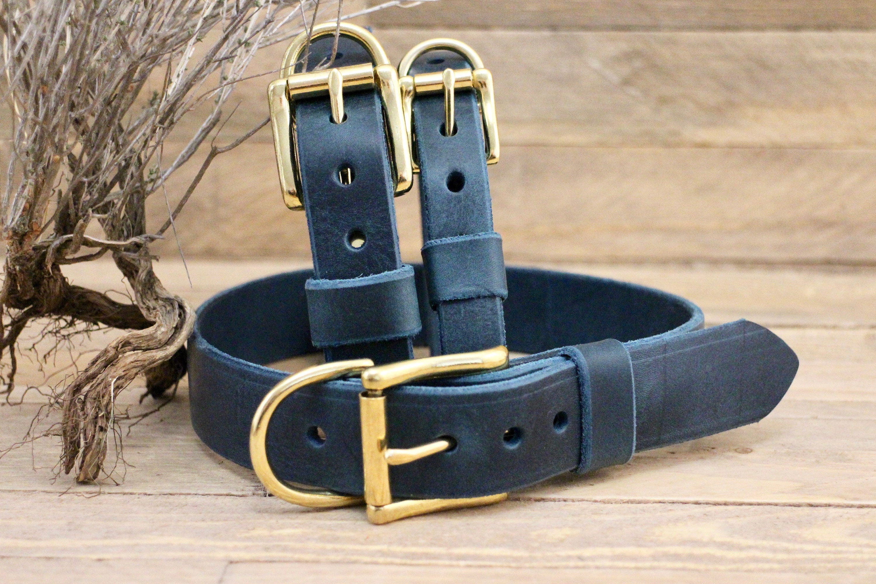 light blue leather dog collar