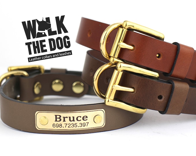 Personalized dog collar, Leather dog collar, Brown leather collar, Engraved dog collars, Custom engraved dog collar,