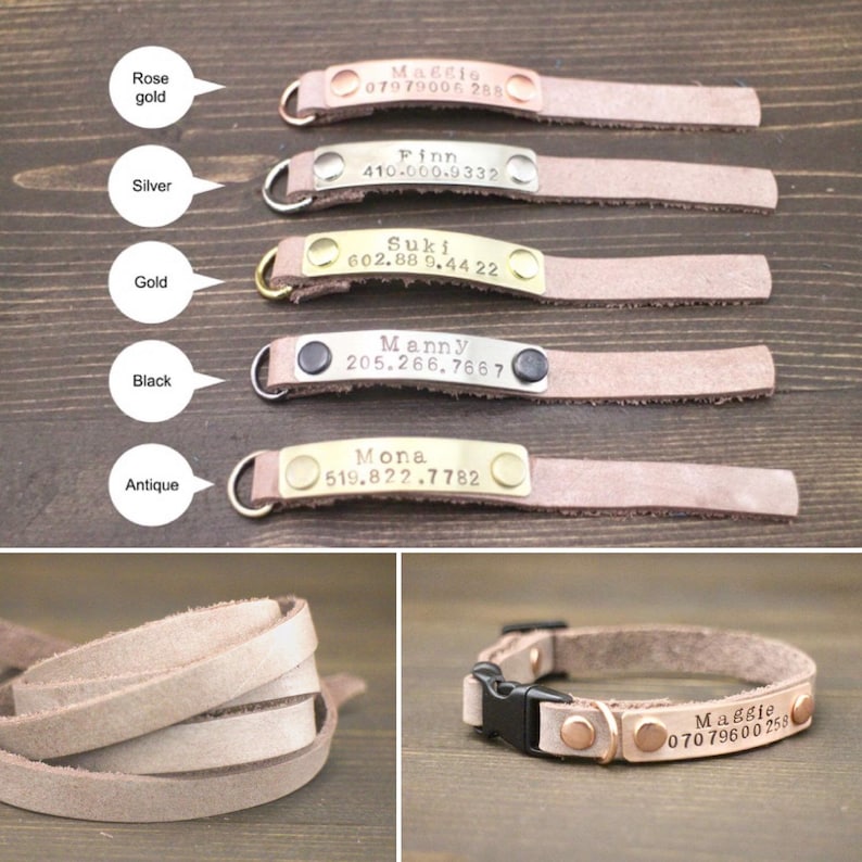 Personalised collar Cat id tag Cat collar Leather cat collar Leather cat collar Breakaway cat collar Cat accessories