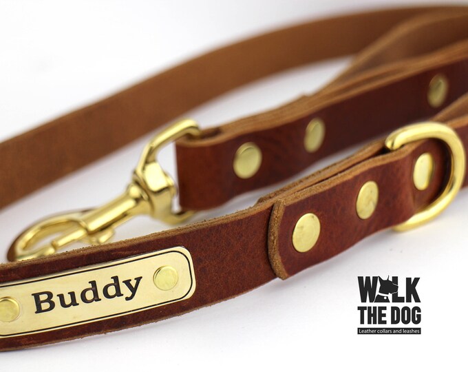 Personalised leather dog leash, Double handle leather lead, Control dog lead, Leather dog leashes, Service dogs leash