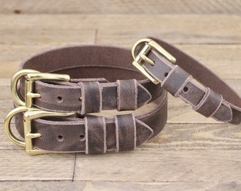 Dog collar, Handmade collar, FREE ID TAG, Brass hardware, Cherry Brown, Leather collar, Large size, Dog collars, Pet supplies, Pet collar