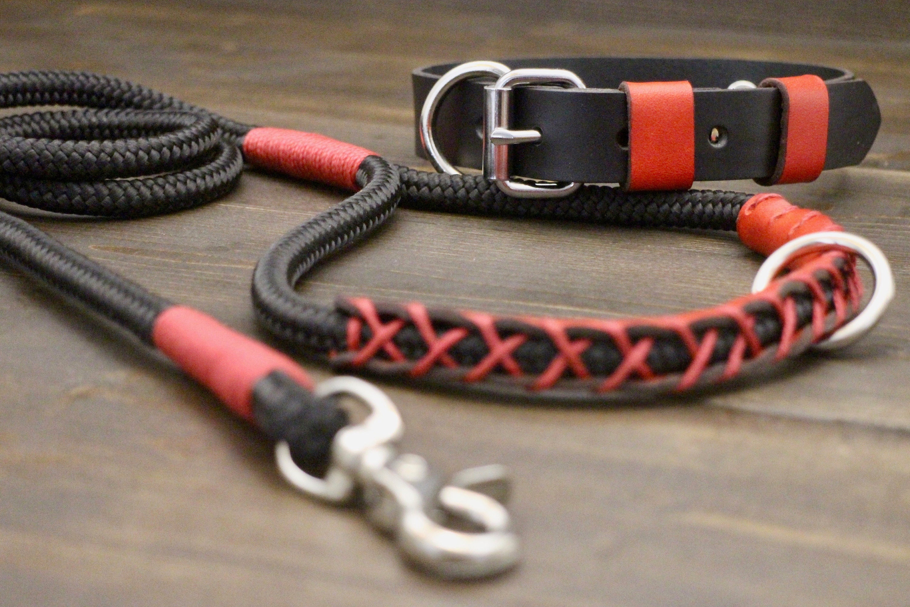 red leather leash