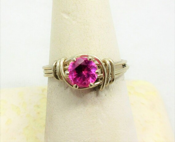 Pink Topaz Ring Sterling Silver Wire Wire Wrap Ring October Etsy