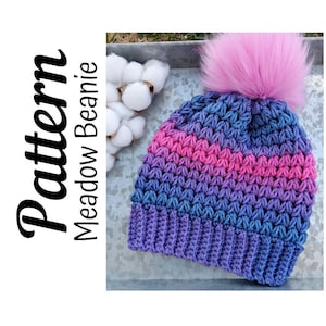 Crochet Pattern, Crochet Meadow Beanie PATTERN Only, Ltkcuties, Beanie, Crochet Ombre Beanie, Ombre Beanie, Crochet Hat,  DIGITAL DOWNLOAD