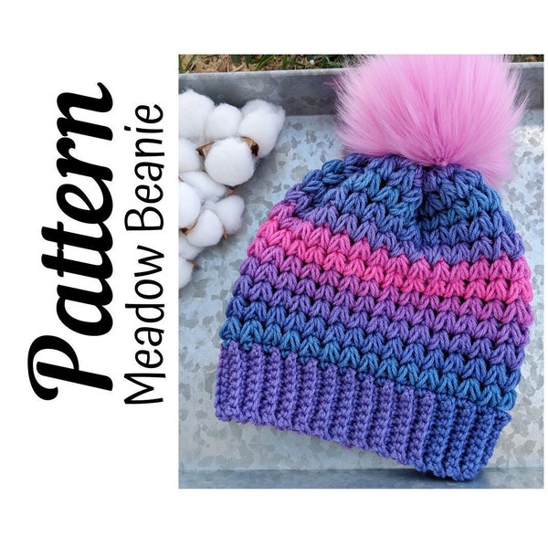 Crochet Pattern, Crochet Meadow Beanie PATTERN Only, Ltkcuties, Beanie, Crochet Ombre Beanie, Ombre Beanie, Crochet Hat,  DIGITAL DOWNLOAD