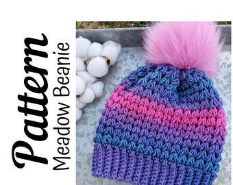 Crochet Pattern, Crochet Meadow Beanie PATTERN Only, Ltkcuties, Beanie, Crochet Ombre Beanie, Ombre Beanie, Crochet Hat,  DIGITAL DOWNLOAD