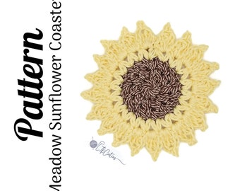 Crochet Pattern, Crochet Sunflower, Crochet Meadow Sunflower Coasters, Crochet Coaster, Crochet Flower, Ltkcuties, DIGITAL DOWNLOAD ONLY