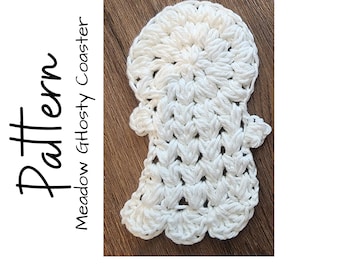 Crochet Pattern, Crochet Ghost Coaster, Crochet Halloween Pattern, Crochet Meadow Ghosty Coaster, Ltkcuties, Crochet Fall Decor,