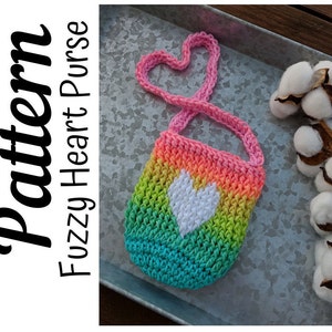 Crochet Pattern,Fuzzy Heart Toddler Purse PATTERN, Crochet Heart Purse, Crochet Rainbow Heart Purse, Crochet Purse Pattern, DIGITAL DOWNLOAD