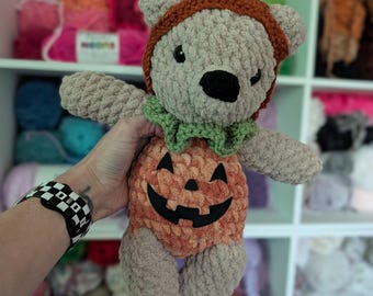 Crochet Pumpkin Bear, Teddy Bear Plushie, Crochet Pumpkin, Fall Decor, Ready to ship, Halloween Plushie, Ltkcuties, Pumpkin
