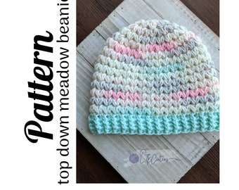 Crochet Pattern, Crochet Top Down Meadow Beanie PATTERN Only, Crochet Meadow Hat, Crochet Hat, Crochet Beanie, DIGITAL DOWNLOAD, Ltkcuties