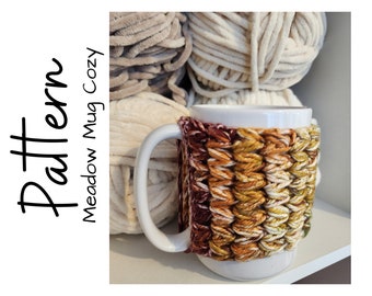 Crochet Pattern, Meadow Mug Cozy, Crochet Mug Cozy, Crochet Coffee Cup, Ltkcuties, DIGITAL DOWNLOAD ONLY