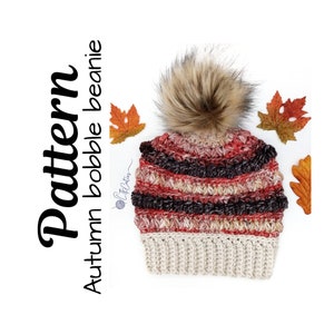 Crochet Pattern, Crochet Autumn Beanie, Crochet Autumn Bobble Beanie, Ltkcuties, Crochet Beanie, Crochet Beanie Pattern, DIGITAL DOWNLOAD image 1