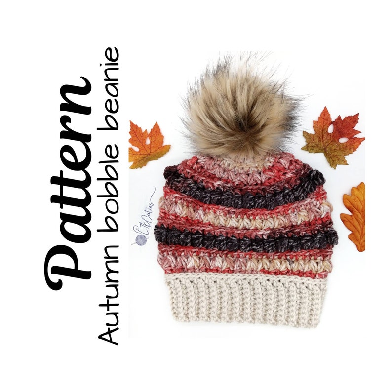 Crochet Pattern, Crochet Autumn Beanie, Crochet Autumn Bobble Beanie, Ltkcuties, Crochet Beanie, Crochet Beanie Pattern, DIGITAL DOWNLOAD image 1