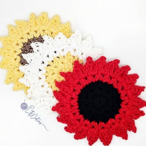 Crochet Pattern, Crochet Sunflower, Crochet Meadow Sunflower Coasters, Crochet Coaster, Crochet Flower, Ltkcuties, DIGITAL DOWNLOAD ONLY image 3