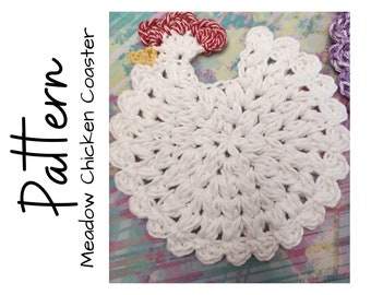 Modèle au crochet, dessous de verre de poulet prairie au crochet, dessous de verre au crochet, motif poulet au crochet, dessous de verre de poulet au crochet