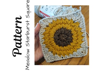 Crochet Pattern, Crochet Meadow Starburst Square, Crochet Sunflower, Crochet Sunflower Square, Ltkcuties, DIGITAL DOWNLOAD ONLY
