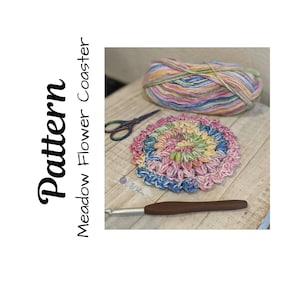 Crochet Pattern, Crochet Coaster, Crochet Flower Coaster, Crochet Meadow Flower, Crochet Coaster Pattern, Ltkcuties, DIGITAL DOWNLOAD ONLY