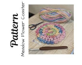 Crochet Pattern, Crochet Coaster, Crochet Flower Coaster, Crochet Meadow Flower, Crochet Coaster Pattern, Ltkcuties, DIGITAL DOWNLOAD ONLY
