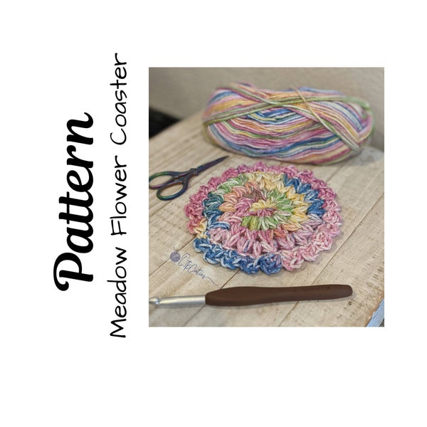 Crochet Pattern, Crochet Coaster, Crochet Flower Coaster, Crochet Meadow Flower, Crochet Coaster Pattern, Ltkcuties, DIGITAL DOWNLOAD ONLY