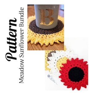 Crochet Pattern, Crochet Meadow Sunflower BUNDLE, Crochet Sunflower Coasters, Crochet Sunflower Placemat, Home Decor,Ltkcuties, DIGITAL ONLY