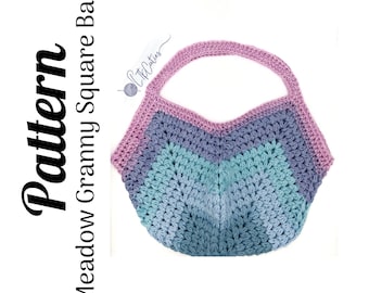 Crochet Pattern, Crochet Granny Square Bag, Crochet Meadow Granny Square Bag, Ltkcuties, DIGITAL DOWNLOAD, Crochet Beach Bag, Crochet Bag