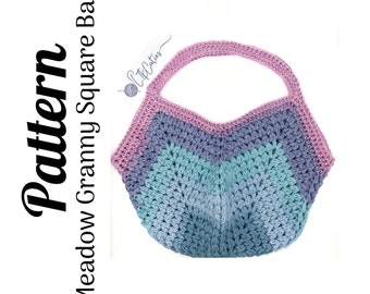 Crochet Pattern, Crochet Granny Square Bag, Crochet Meadow Granny Square Bag, Ltkcuties, DIGITAL DOWNLOAD, Crochet Beach Bag, Crochet Bag