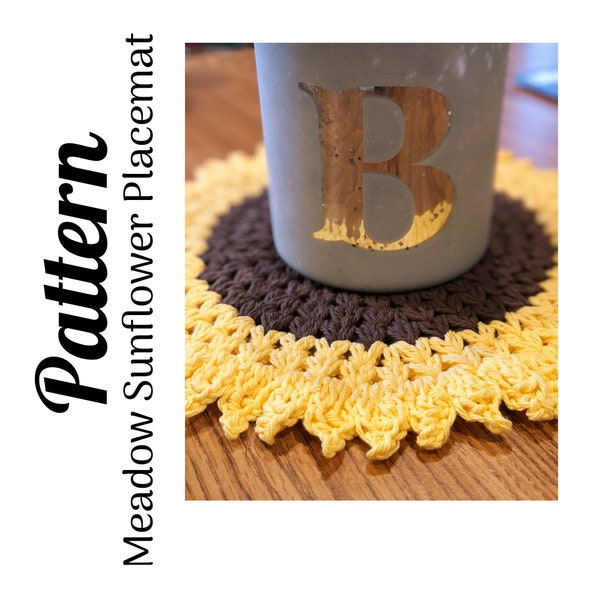 Crochet Pattern, Crochet Meadow Sunflower Placemat, Crochet Sunflower, Crochet Placemat, Home Decor, Ltkcuties, DIGITAL DOWNLOAD ONLY