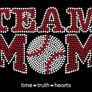 Team Mom-Baseball (8.7&quot; x 5&quot;) Rhinestone T Shirt or Hoodie- your choice of 6 styles- Free shipping in the U.S.