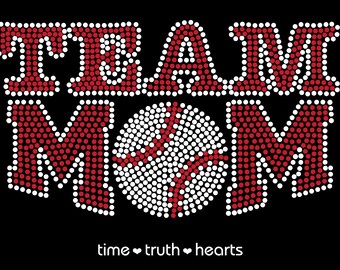 Team Mom-Baseball (8,7 x 5 po.) T-shirt ou sweat à capuche avec strass - 6 modèles au choix - Livraison gratuite aux États-Unis