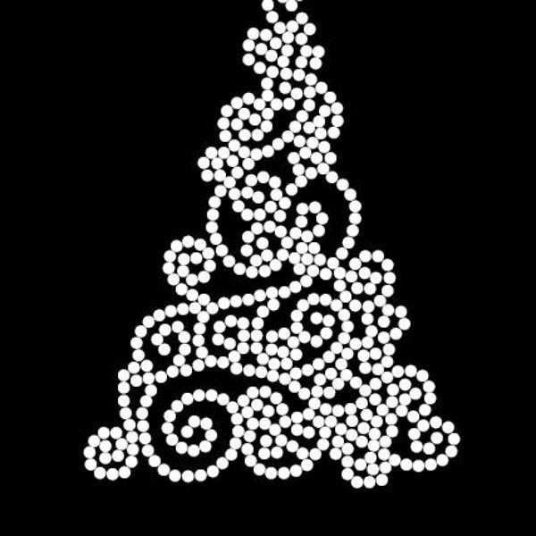 Swirl Christmas Tree (4.23" x 5.75") Rhinestone T Shirt or Hoodie- your choice of 6 styles- Free shipping in the U.S.