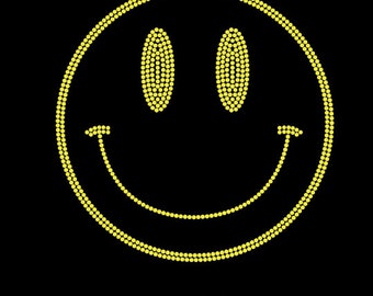Happy Face (8,5 x 8,5 po.) en strass transparents ou jaunes - T-shirt, débardeur ou sweat à capuche - 5 styles au choix - Livraison gratuite aux États-Unis